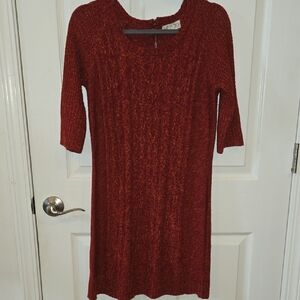 Pink Rose 3/4 Sleeve Sweater Dress in Deep Red Large